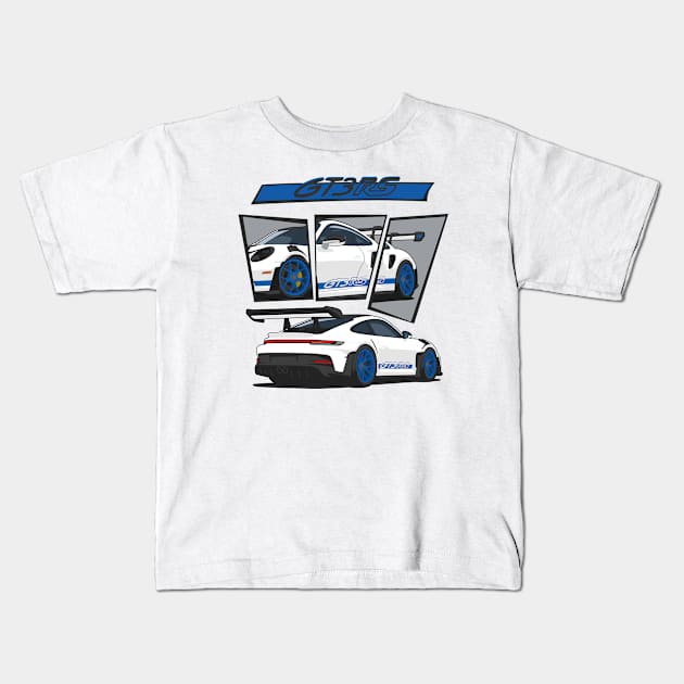 car 911 gt3 rs racing edition detail white blue Kids T-Shirt by creative.z